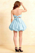 Cathy Light Blue Puff Ball Strapless Mini Dress with Ruching Details