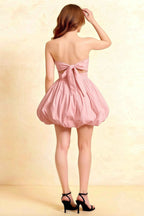 Cathy Light Pink Puff Ball Strapless Mini Dress with Ruching Details