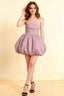 Cathy Lilac Puff Ball Strapless Mini Dress with Ruching Details