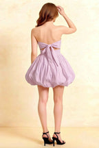 Cathy Lilac Puff Ball Strapless Mini Dress with Ruching Details