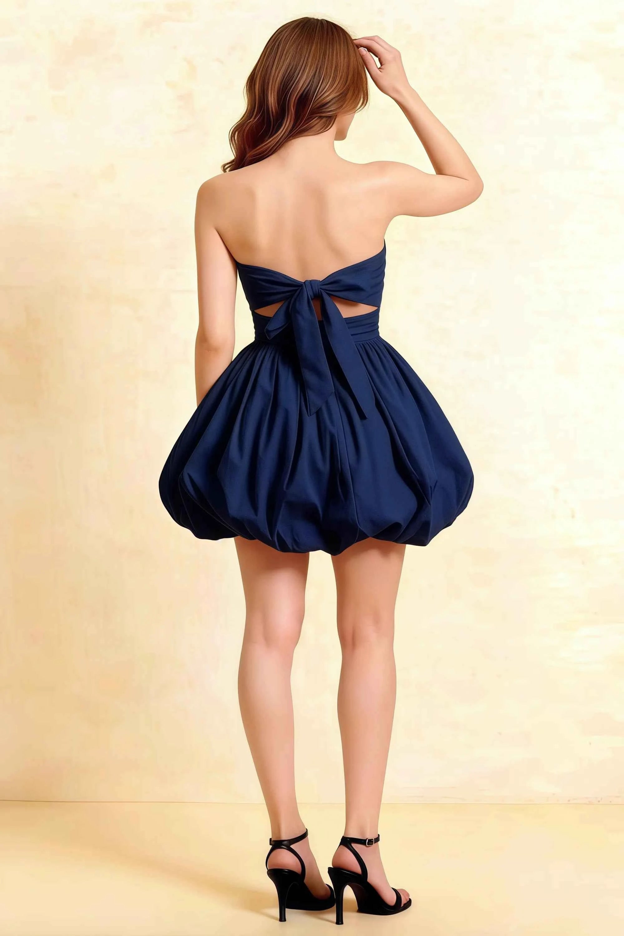 Cathy Navy Puff Ball Strapless Mini Dress with Ruching Details Secondary image