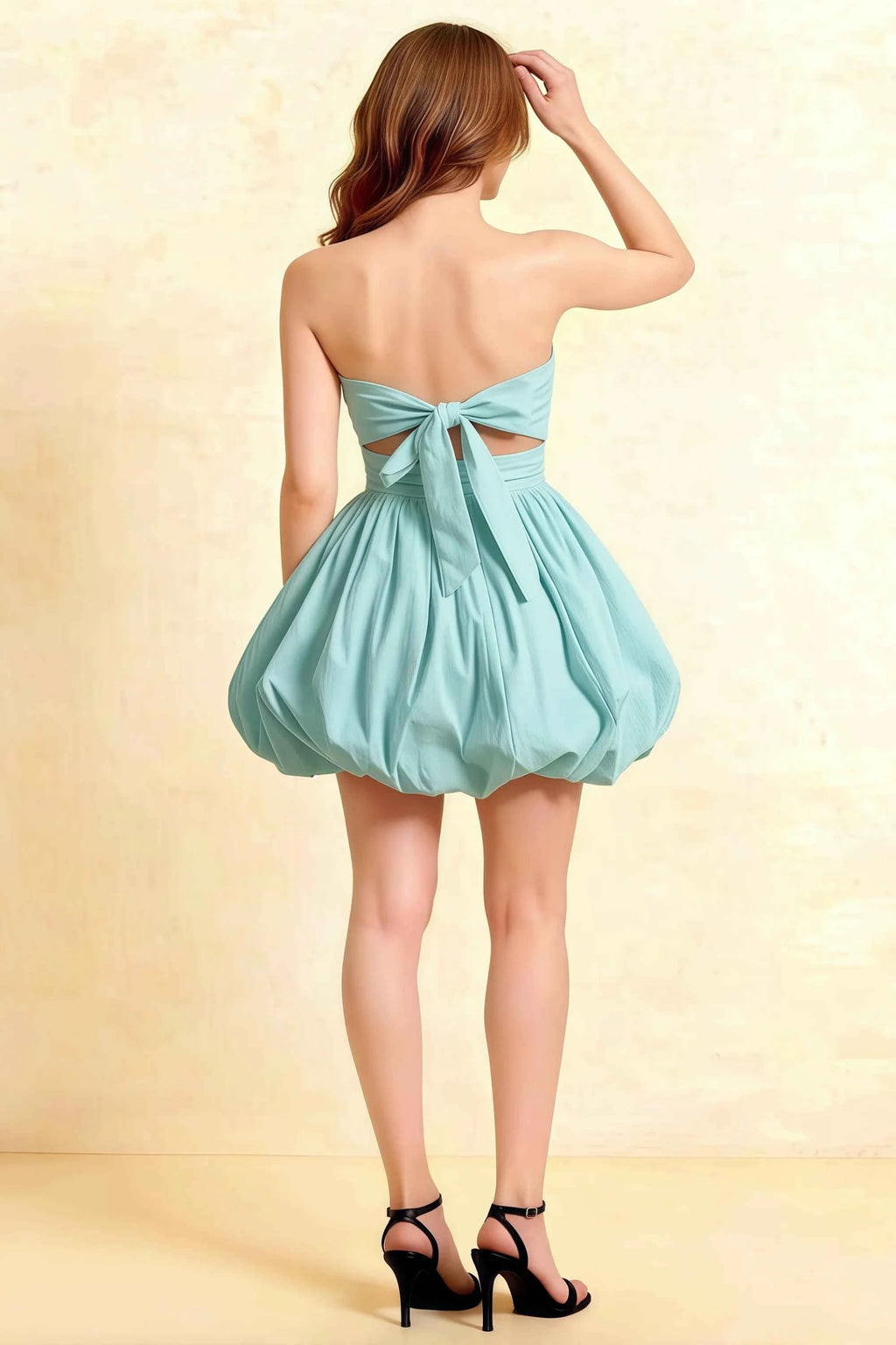 Cathy Powder Blue Puff Ball Strapless Mini Dress with Ruching Details