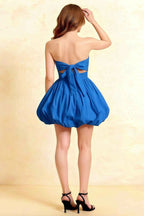 Cathy Royal Blue Puff Ball Strapless Mini Dress with Ruching Details