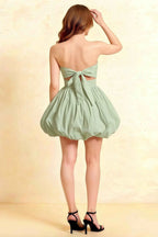 Cathy Sage Green Puff Ball Strapless Mini Dress with Ruching Details