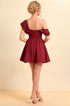 Back View of LVLVS Cecilia Burgundy Crepe Dress Featuring Open Back Zipper Closure for Bridesmaid Wear and Prom