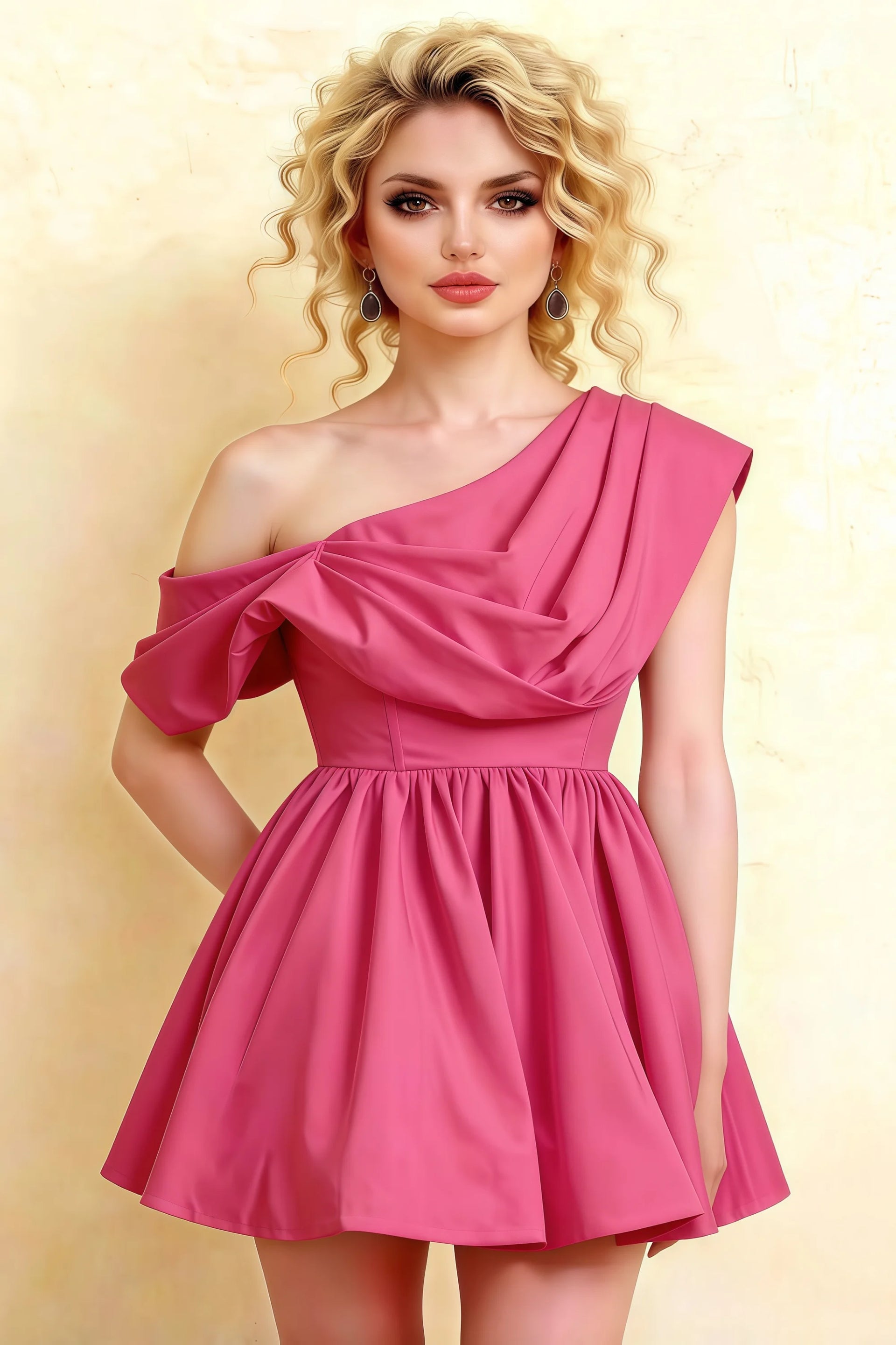 LVLVS Cecilia Hot Pink Crepe Dress Featured at Homecoming Dance and Classy Evening Parties - One Shoulder Design