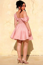 Plus Size LVLVS Cecilia Light Pink One Shoulder Mini Skater Dress Back View for Going Out Event