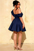 Plus Size Back View LVLVS Cecilia Navy One Shoulder Mini Skater Dress for Sorority Rush Event
