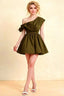 LVLVS Cecilia Olive One Shoulder Mini Skater Dress with Draped Asymmetric Neck - Perfect for Cocktail Parties, Formal Events & Bridesmaid Wear | Classy Crepe Casual Evening Dress