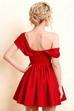 Elegant back detail of Red Cecilia Skater Dress, featuring concealed zipper closure and flattering open back, suitable for cocktail hours and dance events.