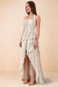 Celeste Cream Pleated Ruffle Halter High Slit Maxi Dress