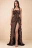 Vestido largo Celeste con cuello halter, volantes plisados y abertura alta Truffle