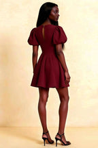 LVLVS Celia Burgundy Dress Back View with Keyhole Cutout for Bridesmaid or Semi-Formal Occasions