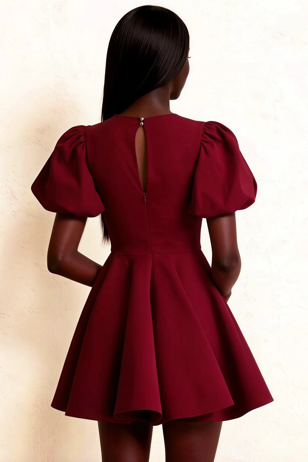 Back Detail of LVLVS Celia Burgundy Dress with Zipper Closure for Prom or Graduation Events