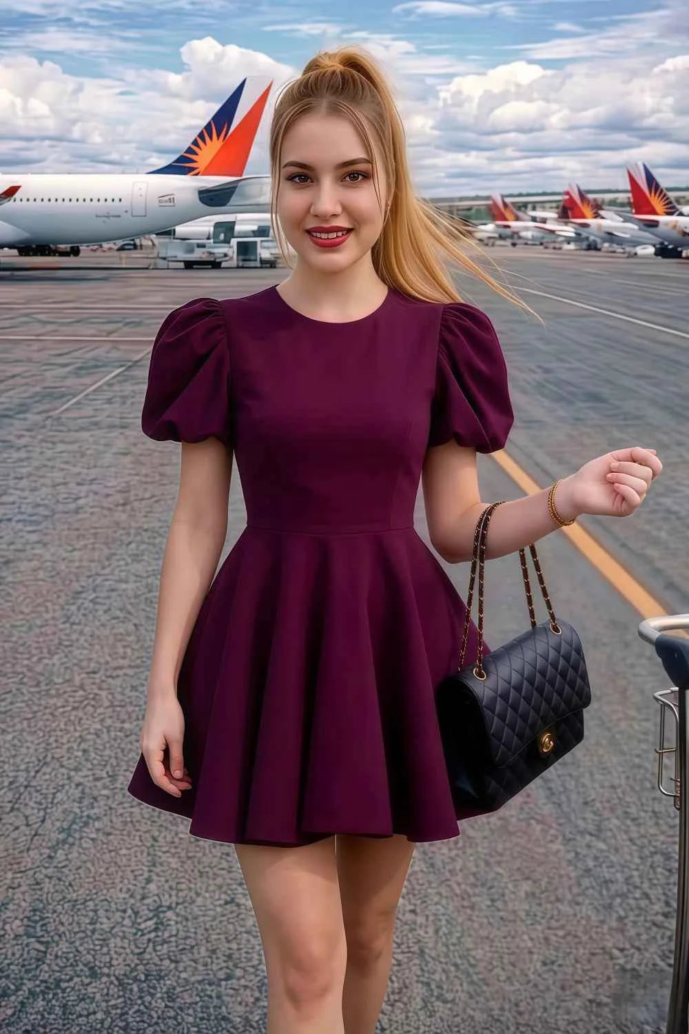 Customer Photo LVLVS CELIA Grape Dress Worn as Going Out Airport Travel Outfit