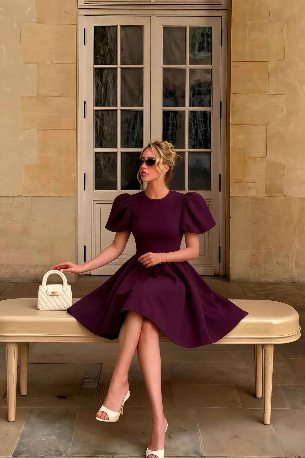 Real Life Look LVLVS Celia Grape Crew Neck Dress for Classy Brunch Date Day Event