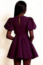 LVLVS CELIA Grape Stretch Crepe Dress Back Keyhole Detail for Wedding Guest Semi Formal Occasion