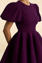 Fabric Detail LVLVS CELIA Grape Stretch Crepe Material Puff Sleeves Design Close Up