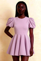 LVLVS Lilac Stretch Crepe Celia Dress Close Up Fit and Flare Silhouette Cocktail Semi Formal Dress