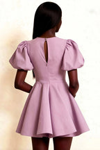Back Detail of LVLVS Lilac Celia Dress Zipper Closure Puff Sleeves Elegant Bridesmaid Dress Design