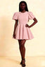 LVLVS Celia Dress Pink Stretch Crepe Puff Sleeves Crew Neck Mini Dress for Cocktail Party