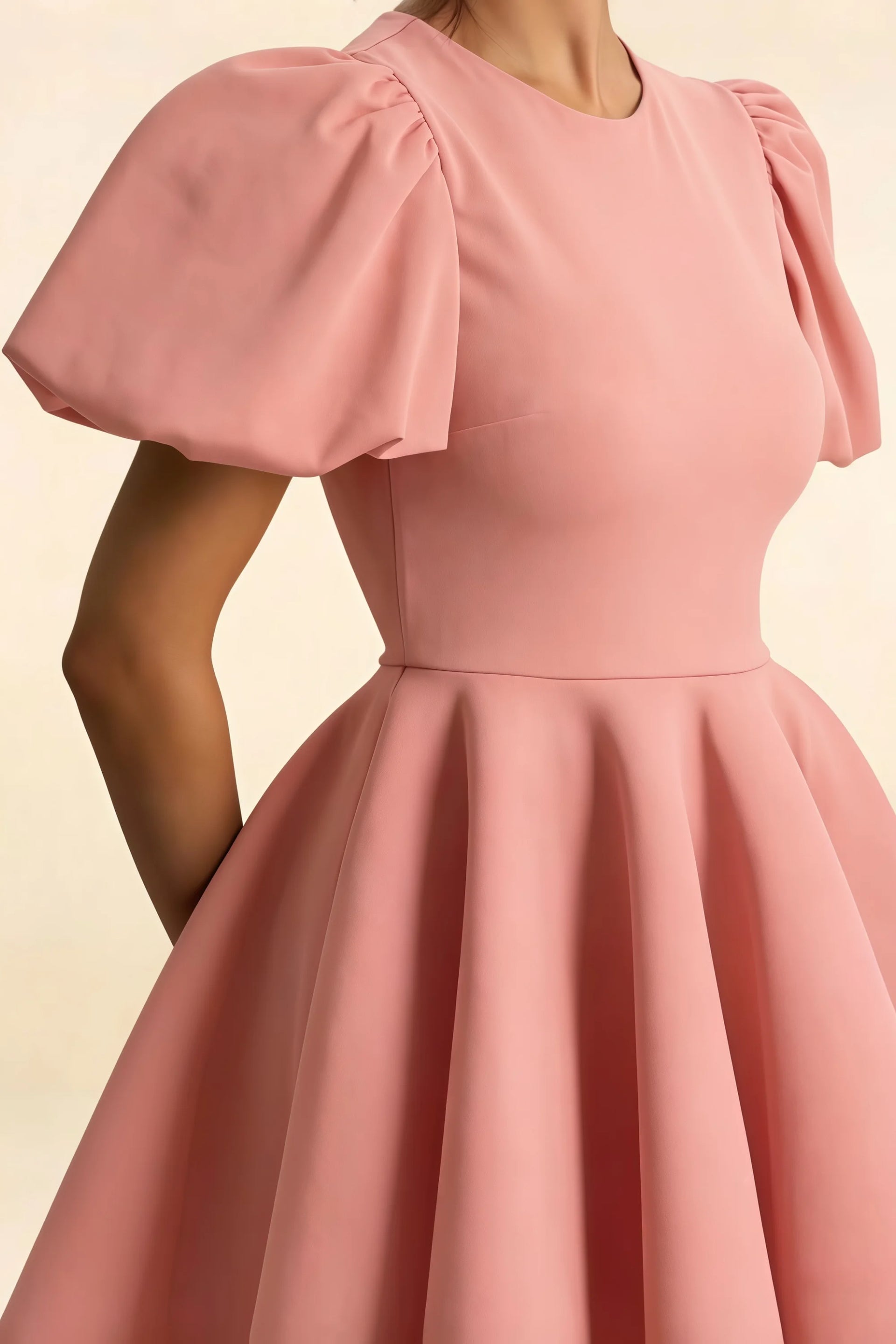 LVLVS Celia Pink Dress Puff Sleeves Detail Stretch Crepe Fabric for Classy Brunch
