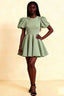 LVLVS Celia Dress Sage Green Puff Sleeves Crew Neck Mini Dress for Bridesmaid Formal Event