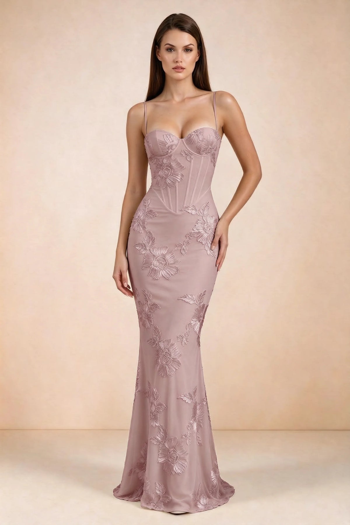 Celine Dusty Lilac Floral Embroidered Corset Mermaid Maxi Dress