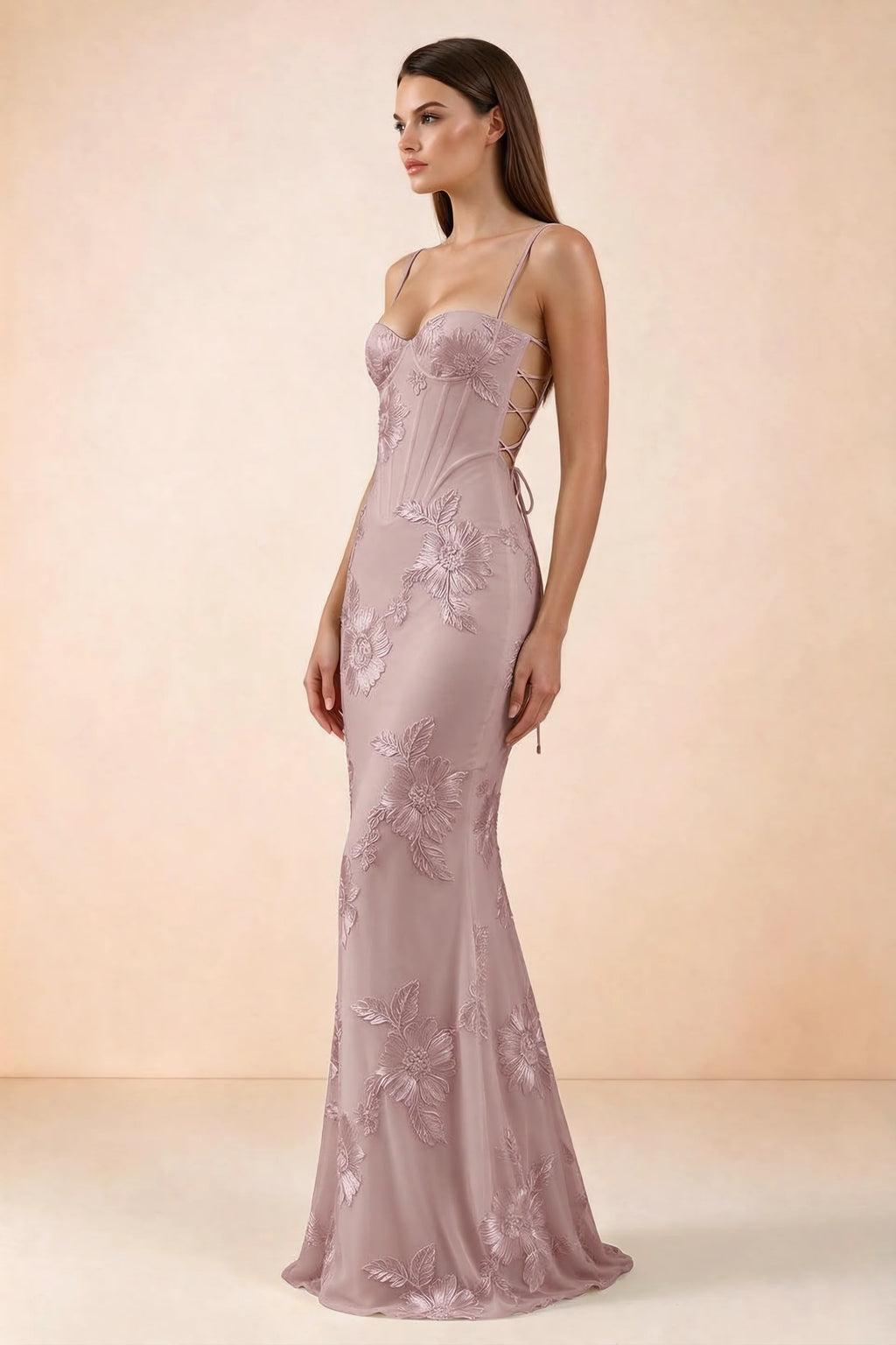 Celine Dusty Lilac Floral Embroidered Corset Mermaid Maxi Dress