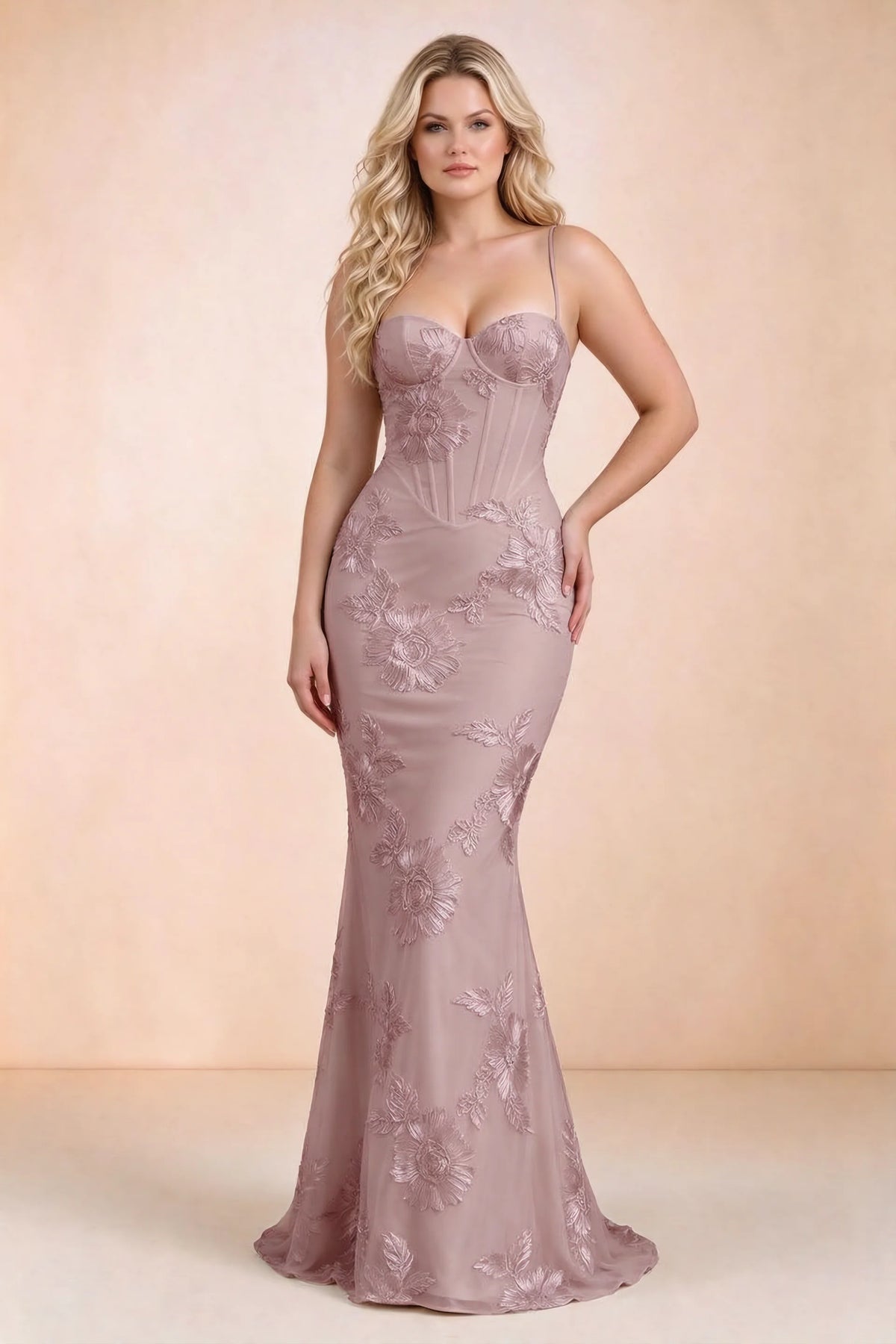 Celine Dusty Lilac Floral Embroidered Corset Mermaid Maxi Dress