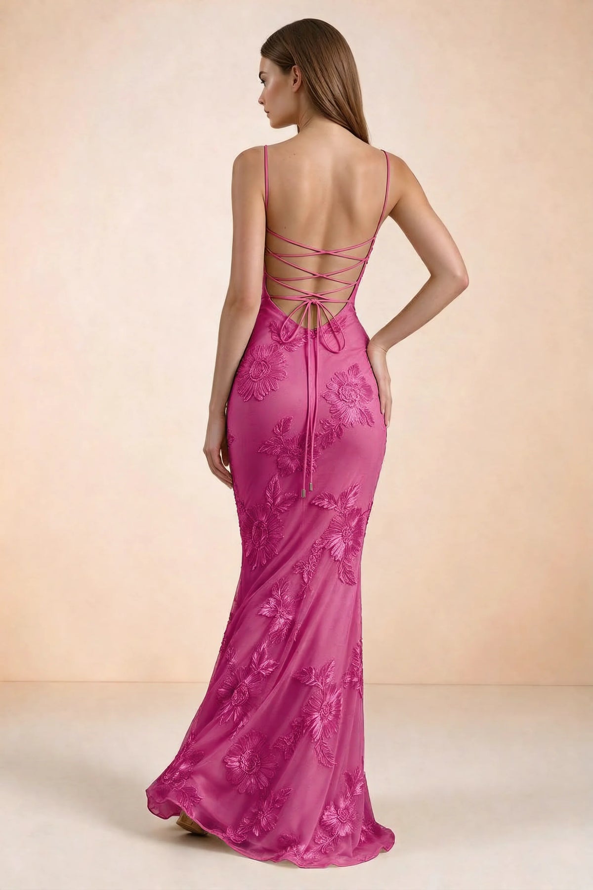 Celine Fuchsia Floral Embroidered Corset Mermaid Maxi Dress