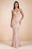Vestido largo de sirena Celine rosa claro con corsé y bordado floral