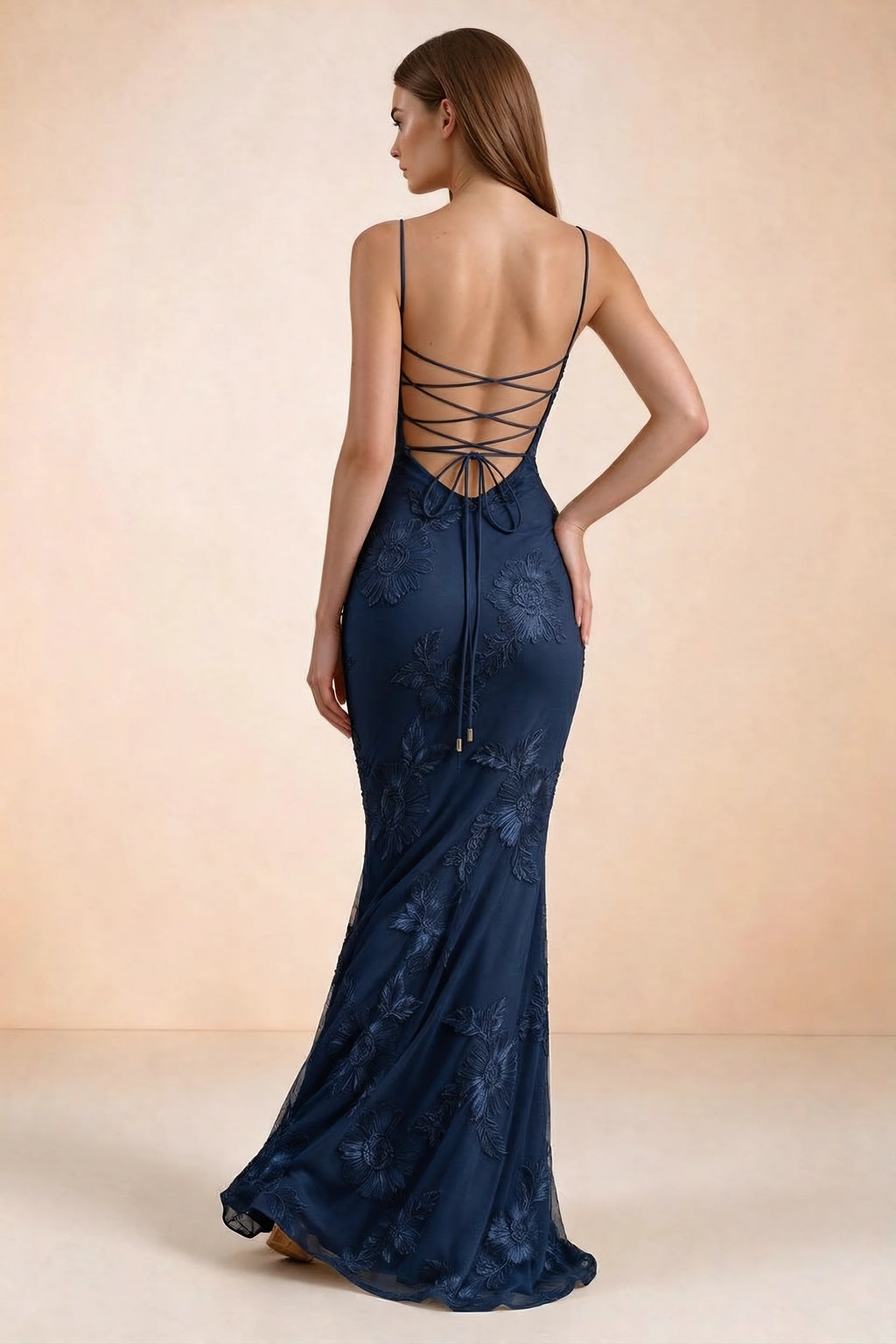 Celine Navy Floral Embroidered Corset Mermaid Maxi Dress