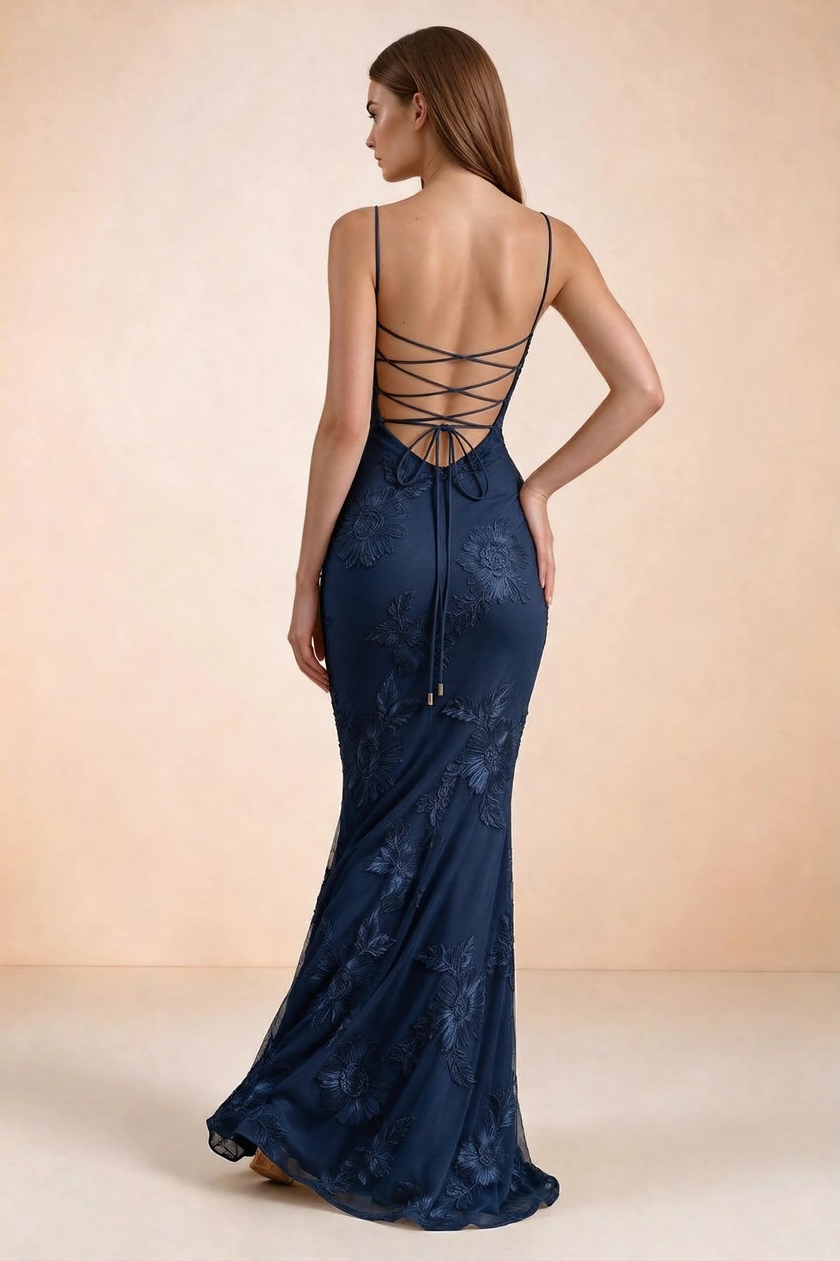 Celine Navy Floral Embroidered Corset Mermaid Maxi Dress