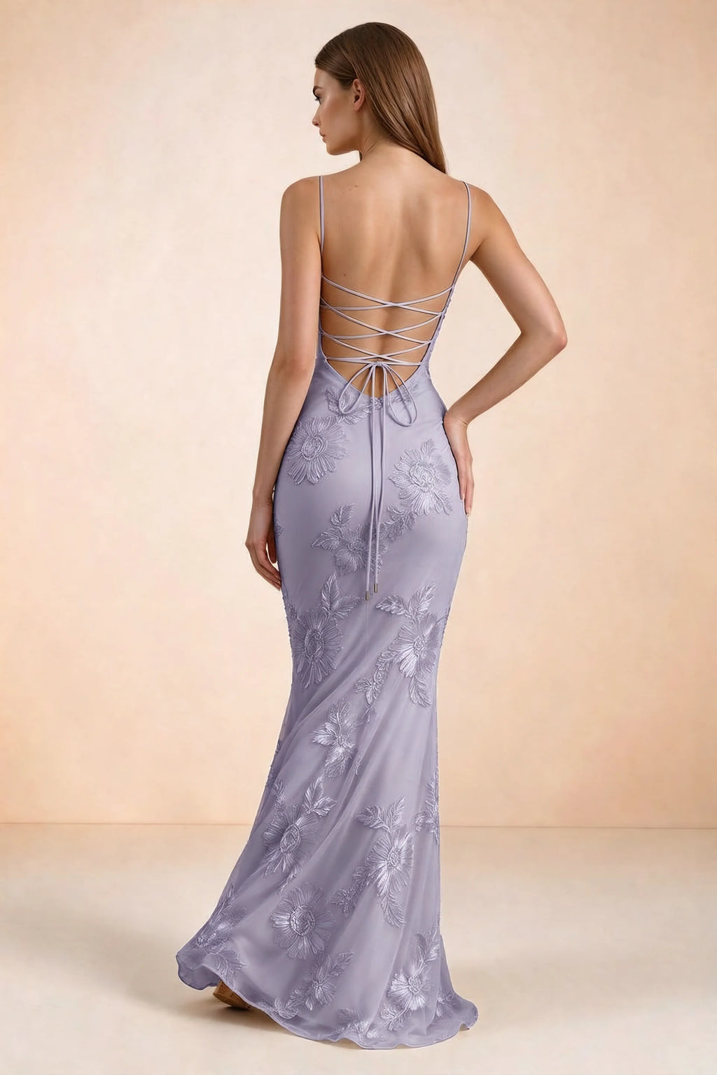 Celine Pale Purple Floral Embroidered Corset Mermaid Maxi Dress