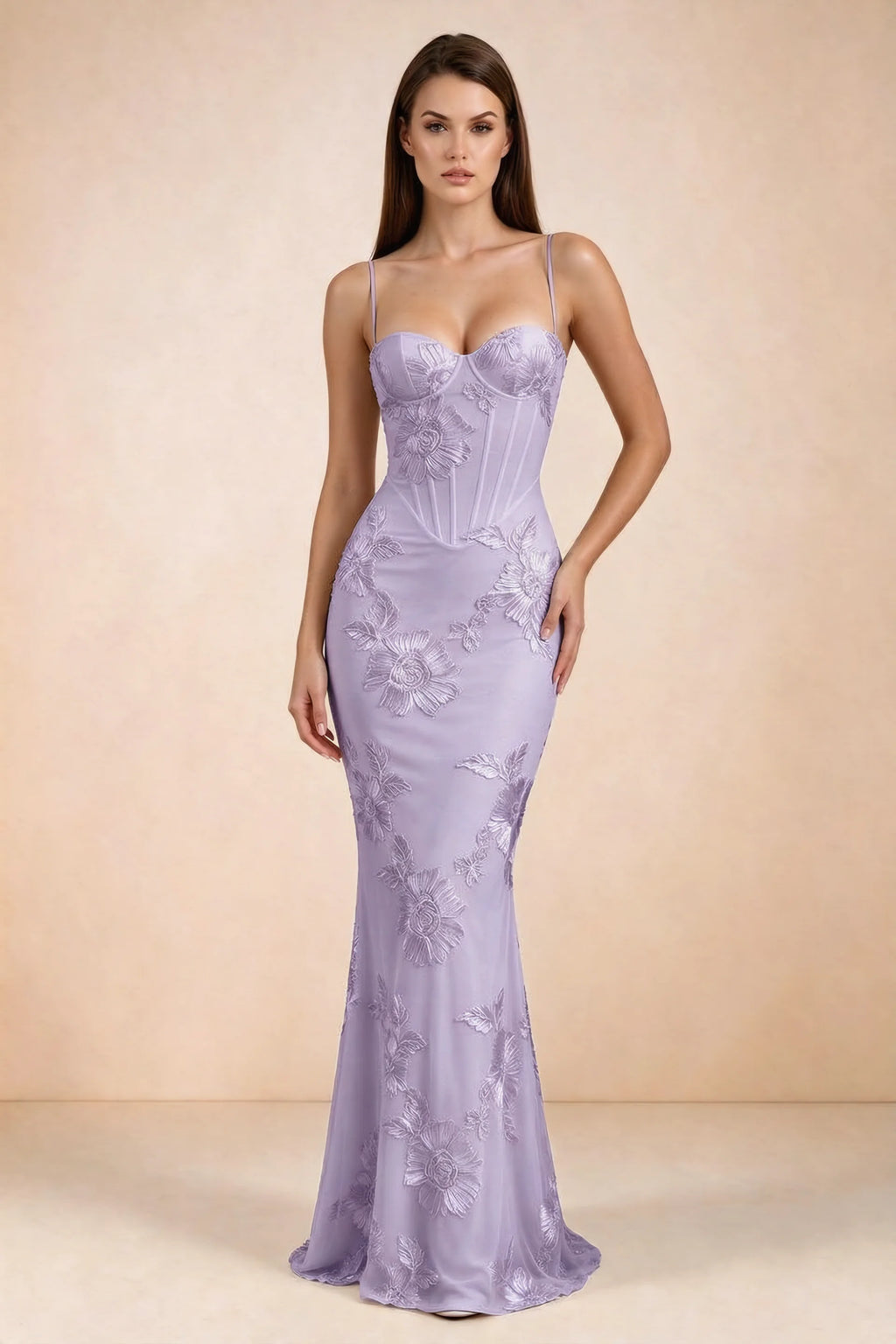 Celine Wisteria Floral Embroidered Corset Mermaid Maxi Dress