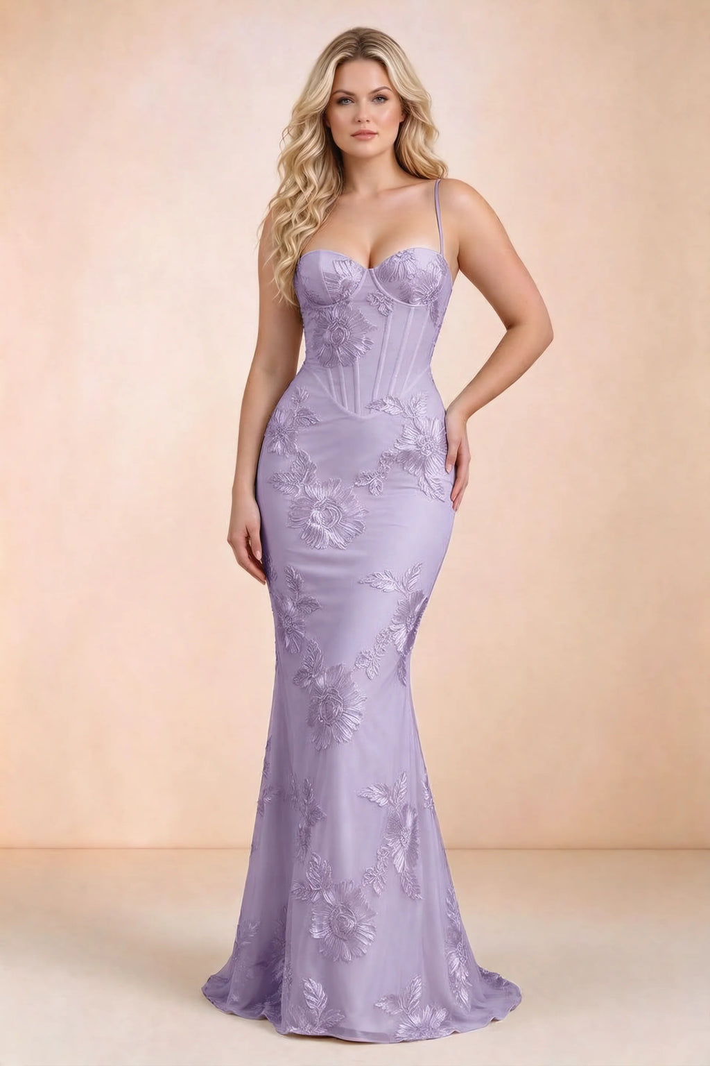 Celine Wisteria Floral Embroidered Corset Mermaid Maxi Dress