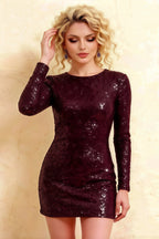 LVLVS Charlotte Burgundy Sequin Long Sleeve Mini Dress High Neck Close - Up Elegant Party Wear