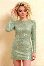 Flattering Fit LVLVS Charlotte Mint Green Sequin Long Sleeve Dress for Bridesmaid or Semi-Formal Wedding Guest