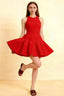 Cheryl Red Round Neck Sleeveless Skater Mini Dress in Crepe - Studio Front View, Homecoming/Prom Ready
