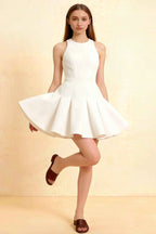 Cheryl White Round Neck Sleeveless Skater Mini Dress