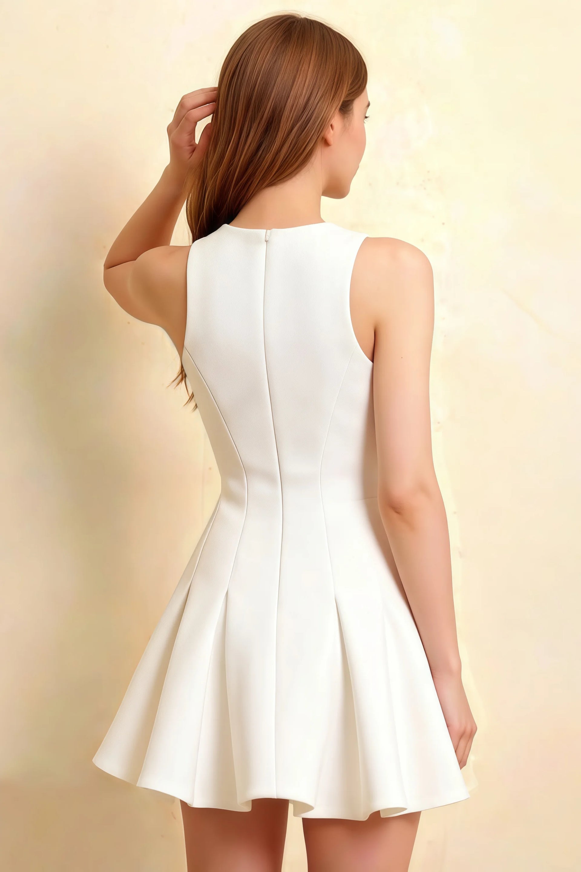 Cheryl White Round Neck Sleeveless Skater Mini Dress