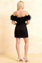 Chloe Black Strapless Feather Trim Mini Dress