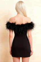 Chloe Black Strapless Feather Trim Mini Dress