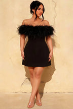 Chloe Black Strapless Feather Trim Mini Dress