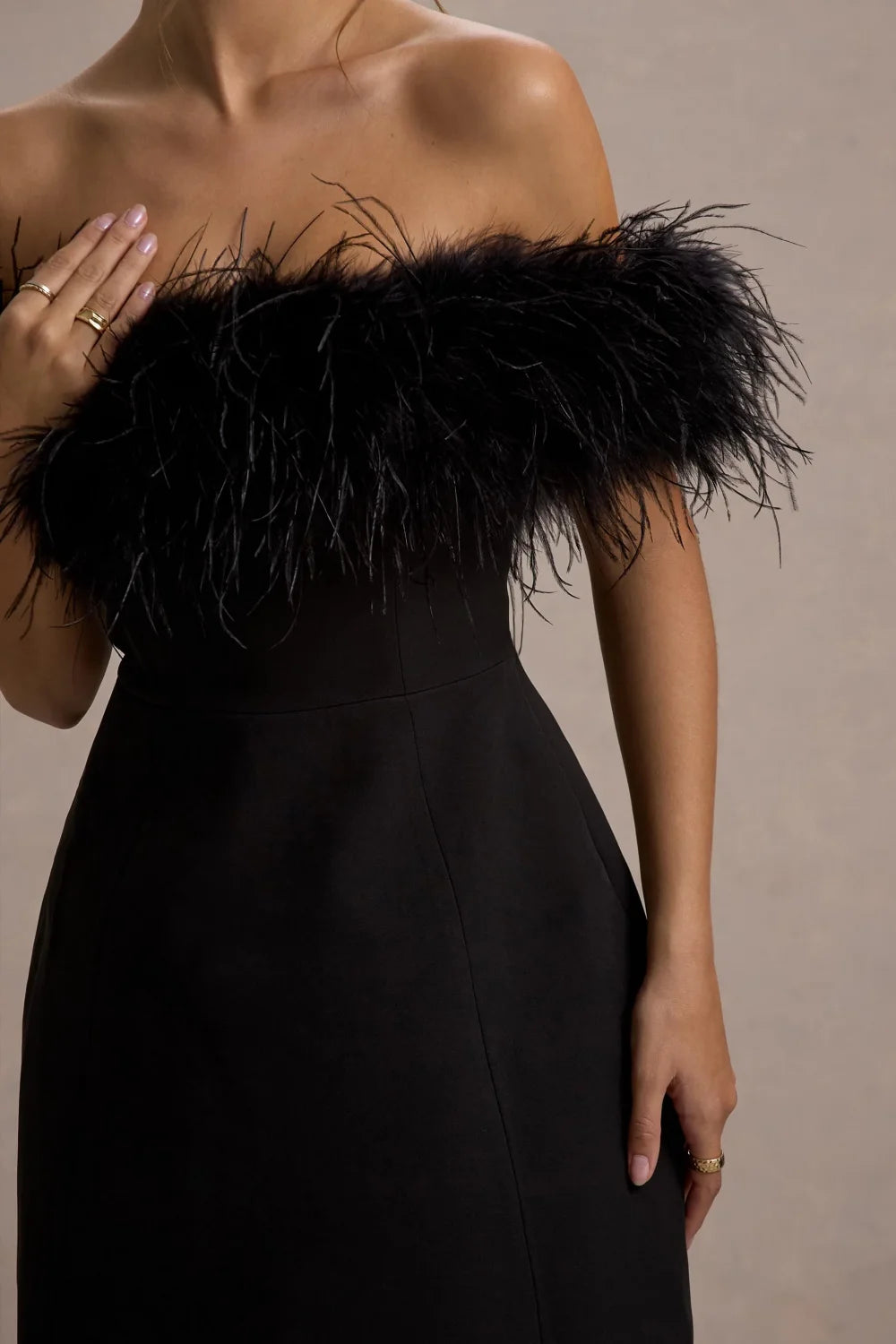 Chloe Black Strapless Feather Trim Mini Dress