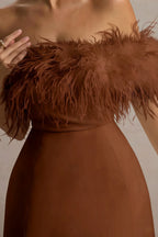 Chloe Chocolate Strapless Feather Trim Mini Dress