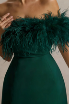 Chloe Emerald Strapless Feather Trim Mini Dress