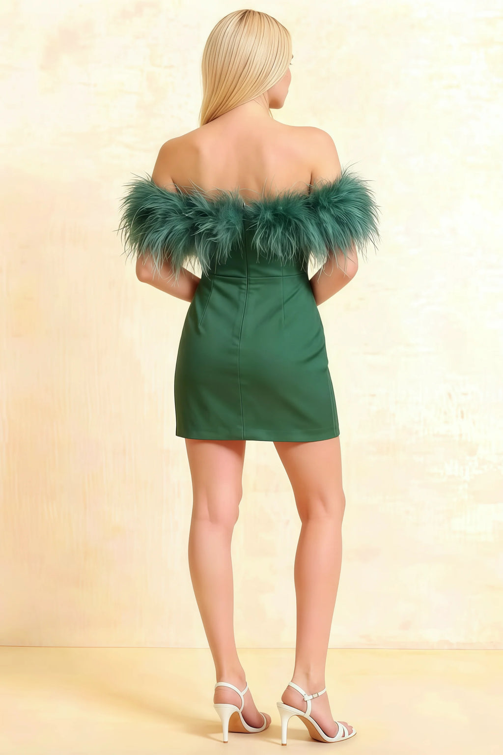 Chloe Forest Green Strapless Feather Trim Mini Dress