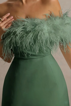 Chloe Forest Green Strapless Feather Trim Mini Dress